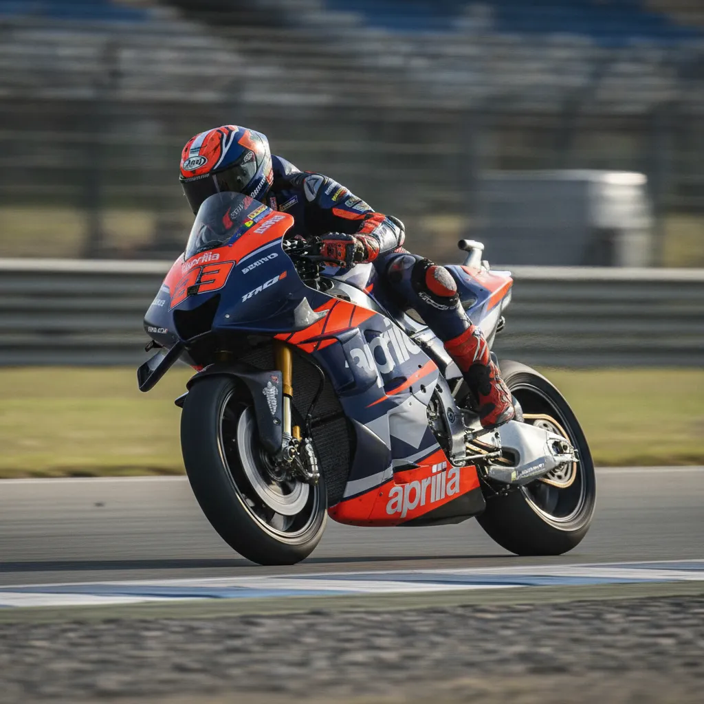 Italian rider Enea Bastianini, known as 'The Beast', leans his MotoGP bike low into a corner during a race.
