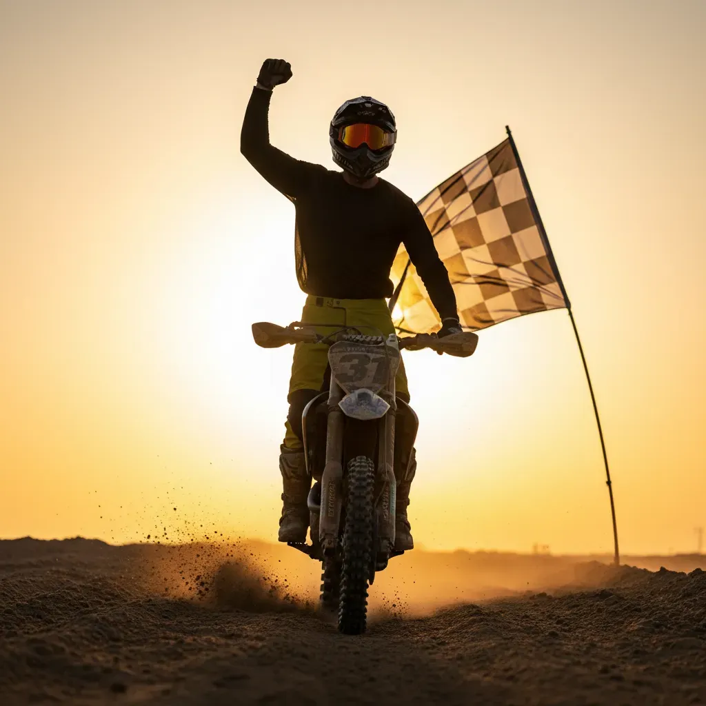 The raw emotion of a Sprint victory. A rider has just crossed the finish line and is standing up on the pegs of their bi