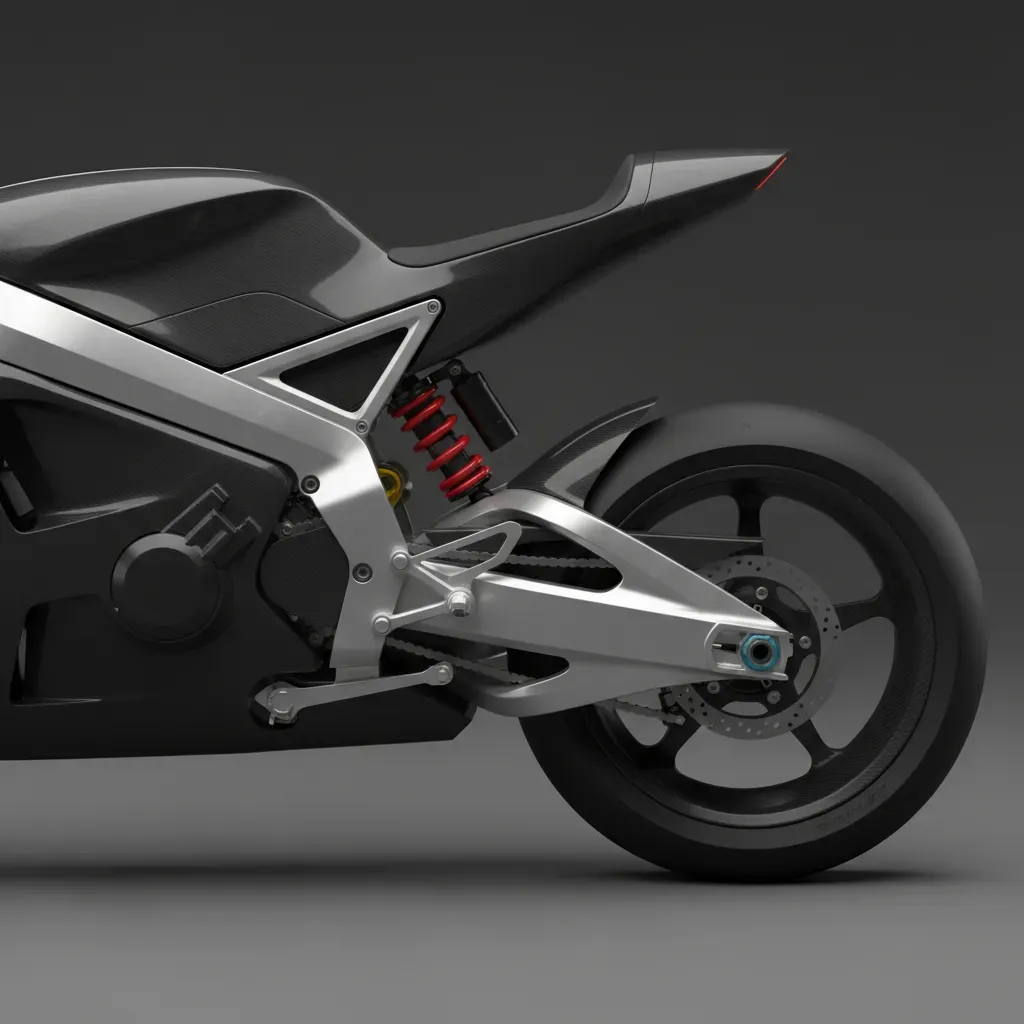 A clean, side-on studio shot of a generic prototype race bike against a minimalist grey background. The focus is sharp o