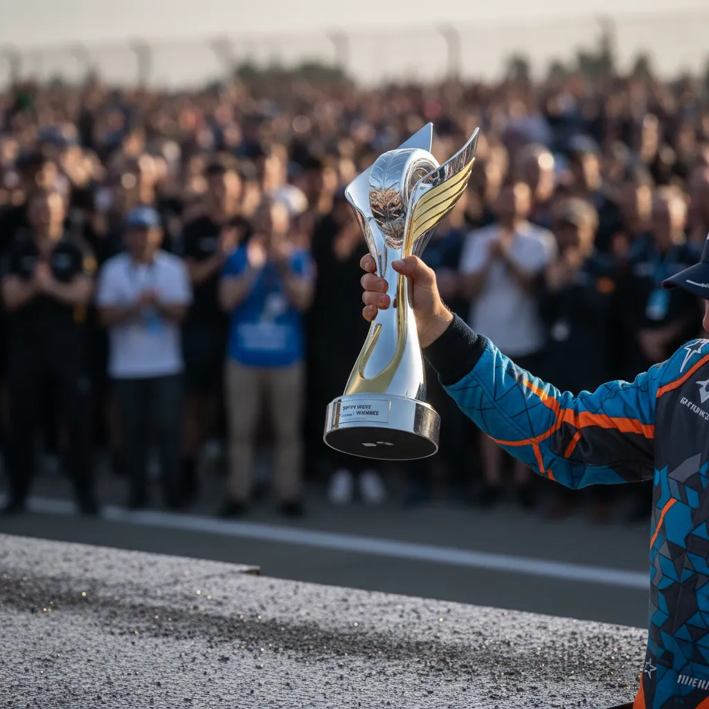 The winner of a MotoGP Sprint Race is presented with a unique trophy on the podium.